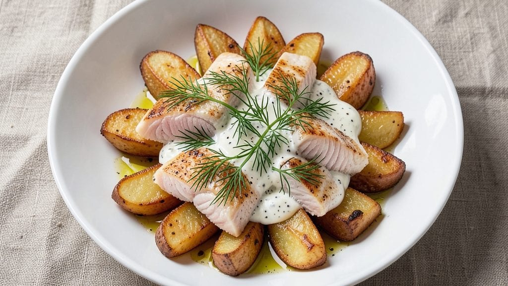 Cod Potatoes Recipe: Crispy Vinegar-Kissed Wedges With Herby Cream