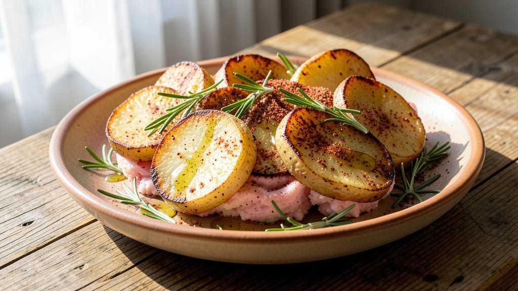 Passover Potatoes Recipe: Vinegar-Kissed Crisp Crowns Over Fluffy Pink Hearts